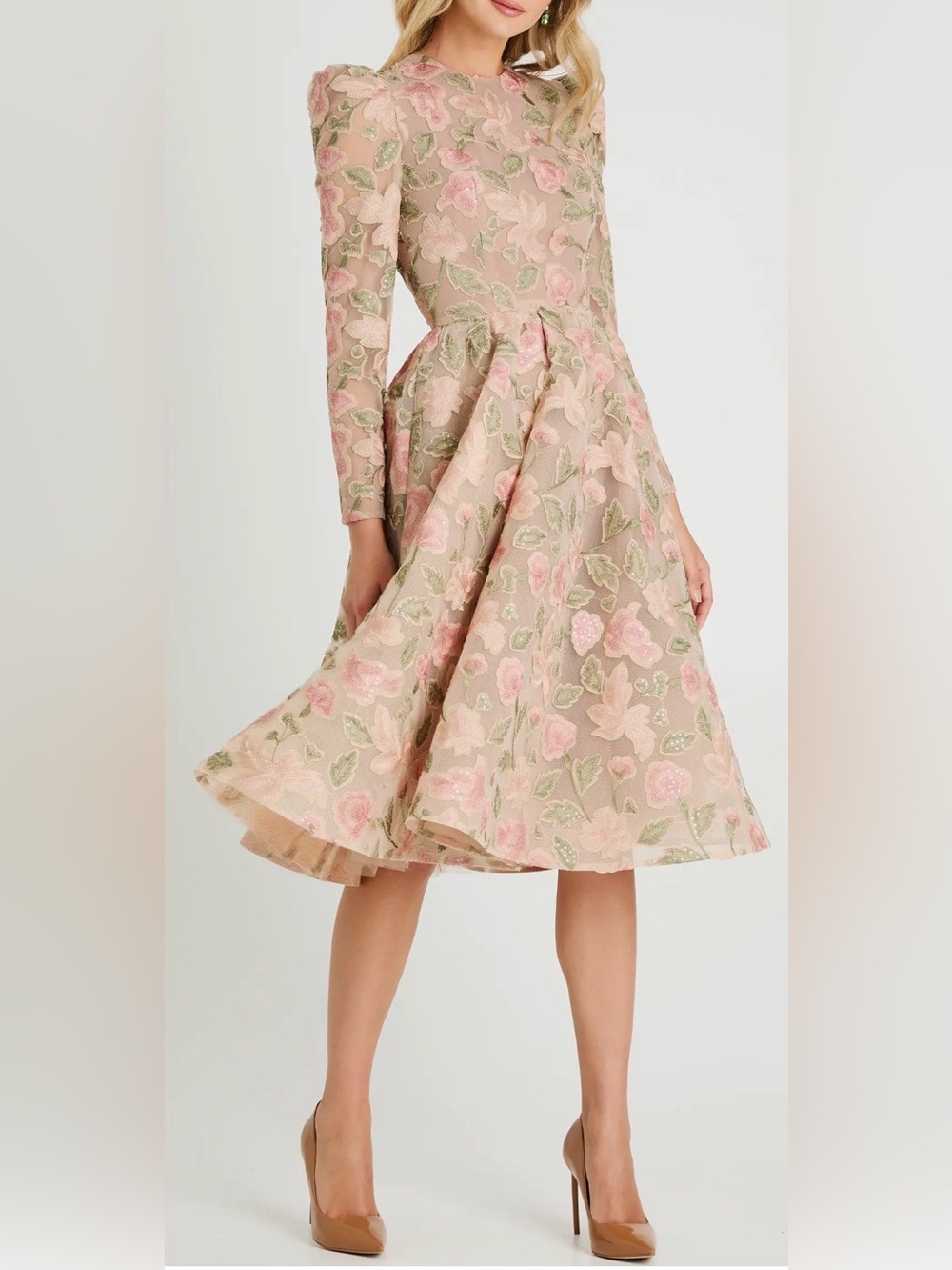 NEW Helsi Anastasia Sequin Floral Fit & Flare Long Sleeves Dress Size XS
